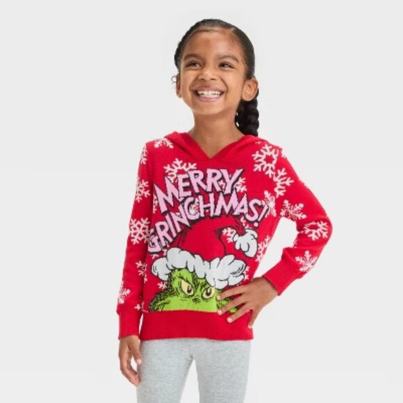 NEW Toddler Girls' The Grinch Christmas Pullover Sweater with Hood - Red 18M - Picture 1 of 6